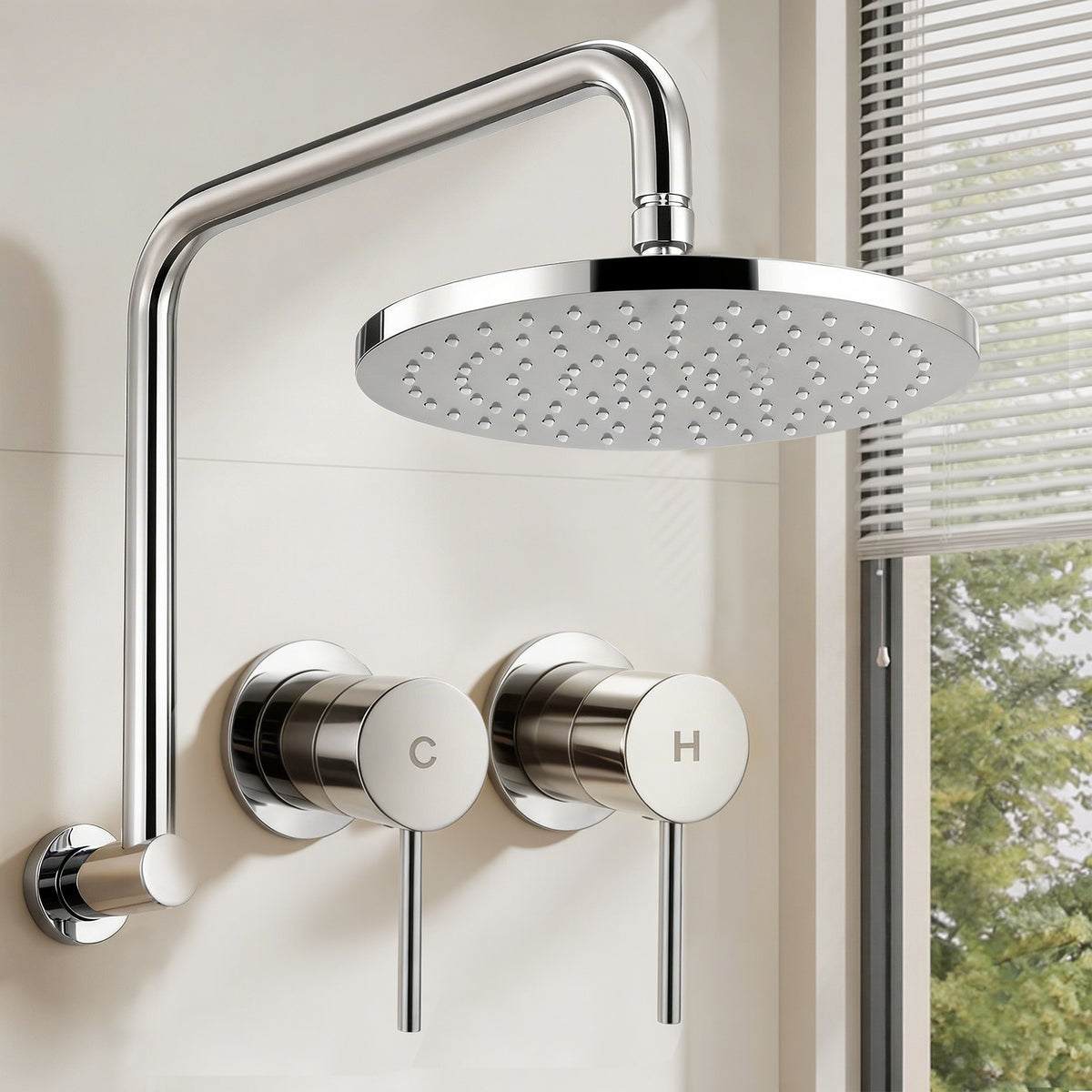 Cefito 9'' Rain Overhead Swivel Shower Head with Wall Twin Swivel Bathroom Tap Silver