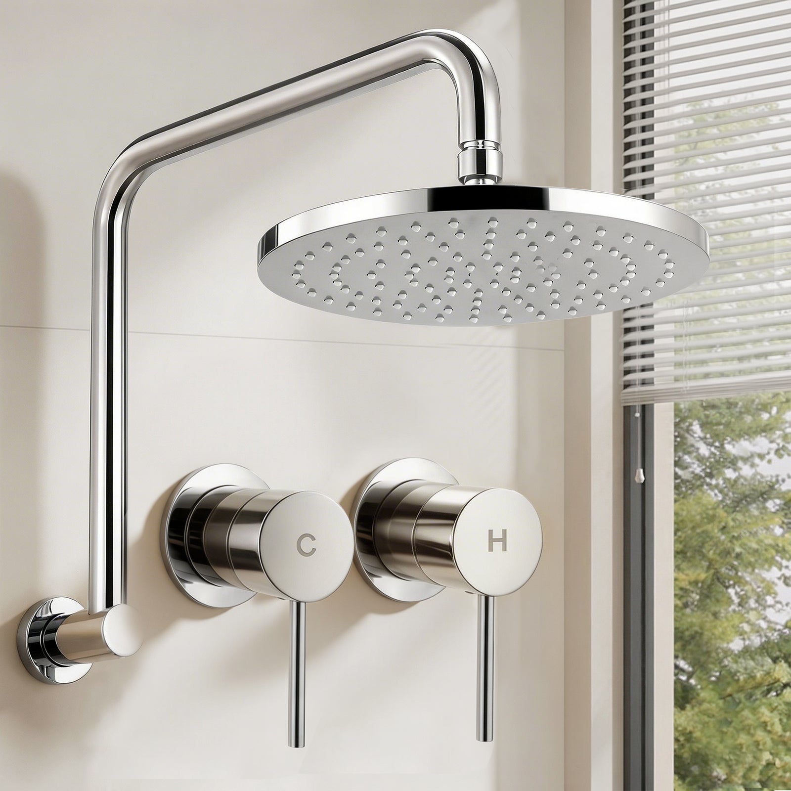 Cefito 9'' Rain Overhead Swivel Shower Head with Wall Twin Swivel Bathroom Tap Silver