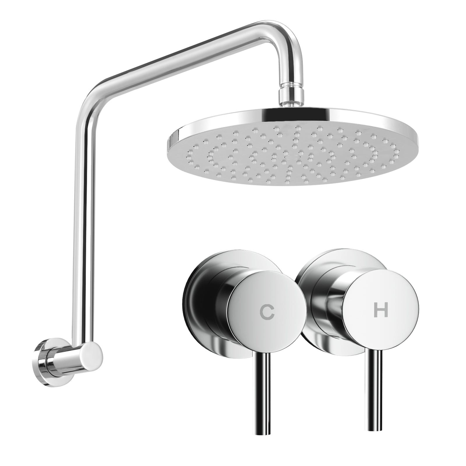 Cefito 9'' Rain Overhead Swivel Shower Head with Wall Twin Swivel Bathroom Tap Silver