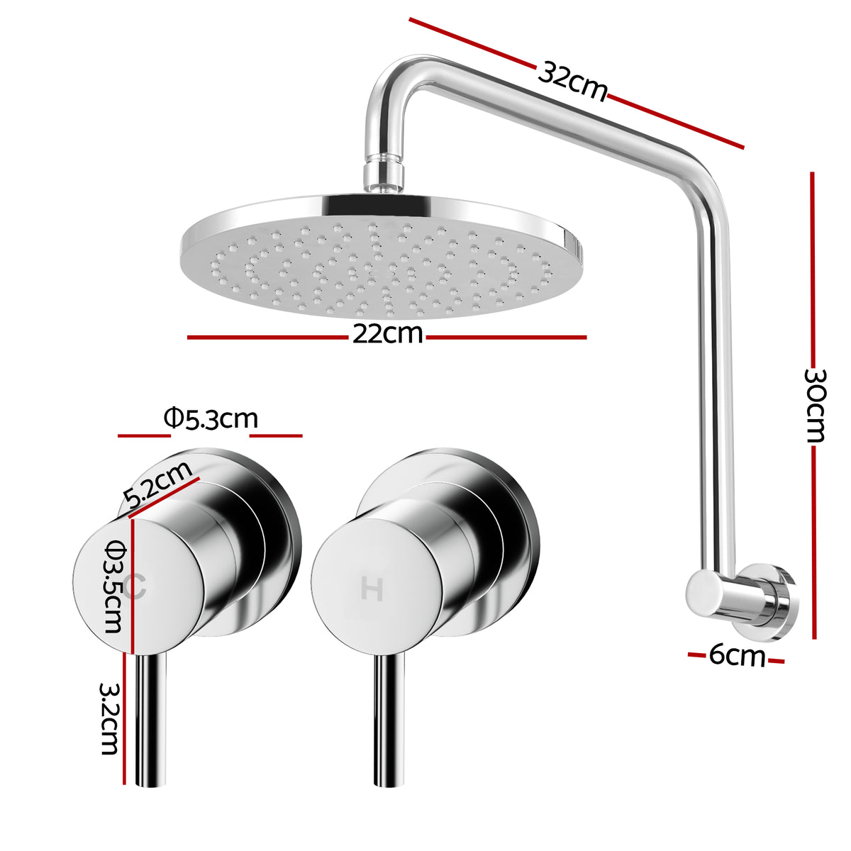 Cefito 9'' Rain Overhead Swivel Shower Head with Wall Twin Swivel Bathroom Tap Silver