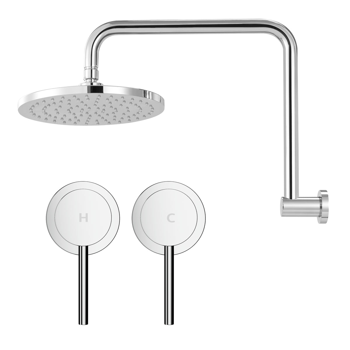 Cefito 9'' Rain Overhead Swivel Shower Head with Wall Twin Swivel Bathroom Tap Silver