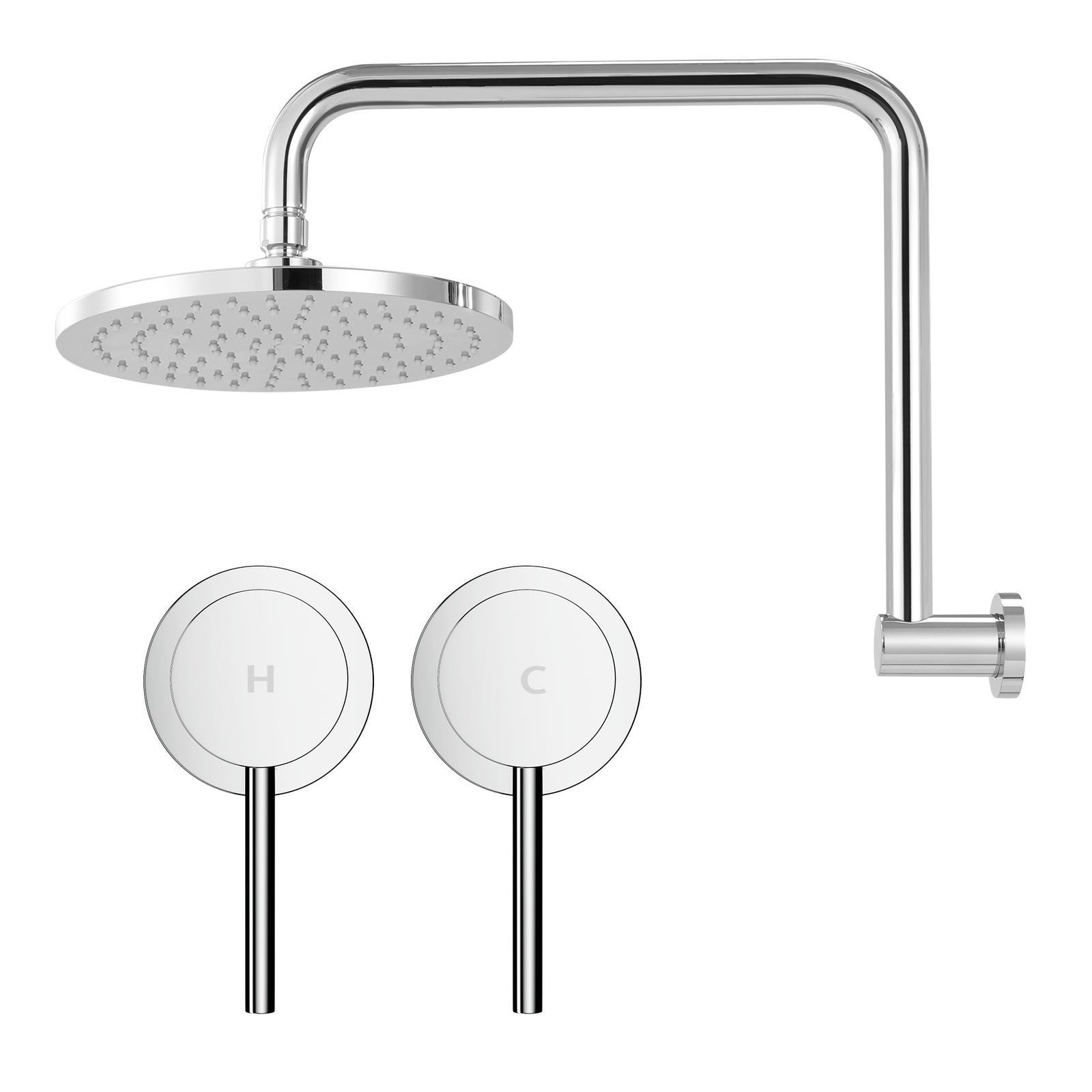 Cefito 9'' Rain Overhead Swivel Shower Head with Wall Twin Swivel Bathroom Tap Silver