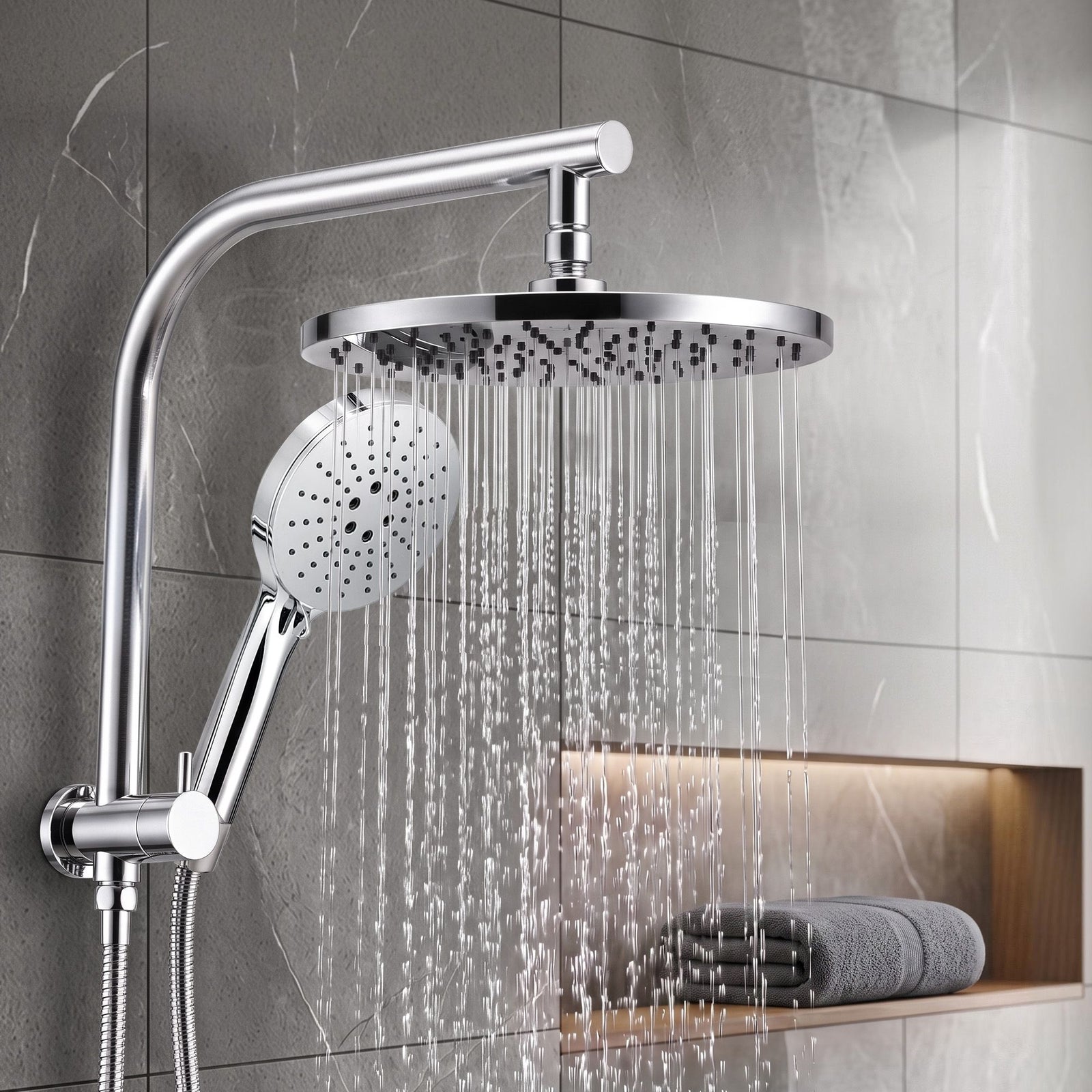 Cefito High-Pressure Shower Heads with Anti-burst 1.5m Hose & 304 S.S Rail, Ideal for Bathroom Upgrades and Pet Washing, 10 Inch Rain & 3-Function Combo