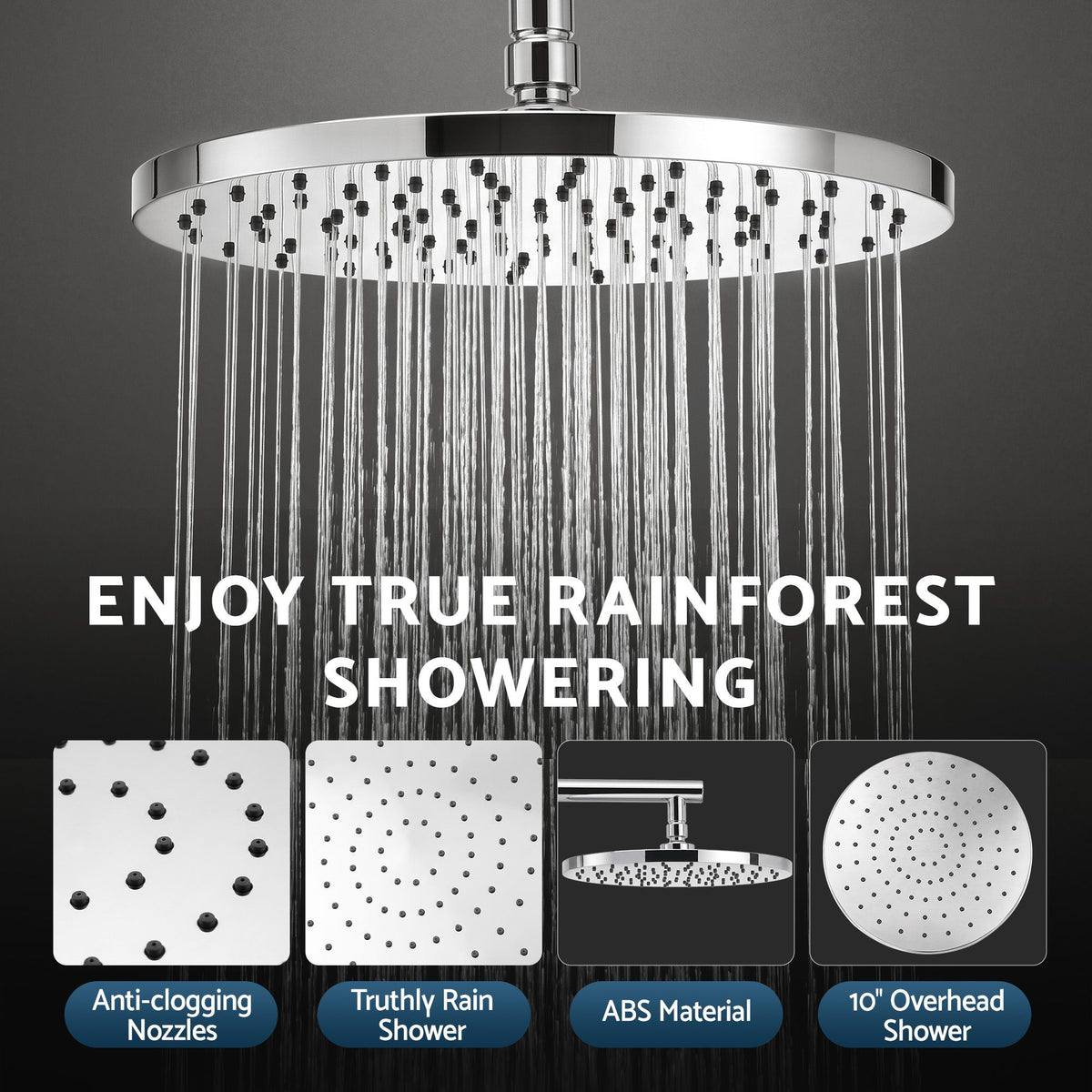 Cefito High-Pressure Shower Heads with Anti-burst 1.5m Hose & 304 S.S Rail, Ideal for Bathroom Upgrades and Pet Washing, 10 Inch Rain & 3-Function Combo
