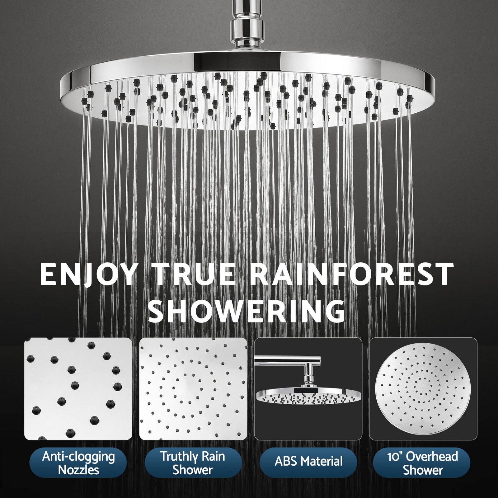 Cefito High-Pressure Shower Heads with Anti-burst 1.5m Hose & 304 S.S Rail, Ideal for Bathroom Upgrades and Pet Washing, 10 Inch Rain & 3-Function Combo
