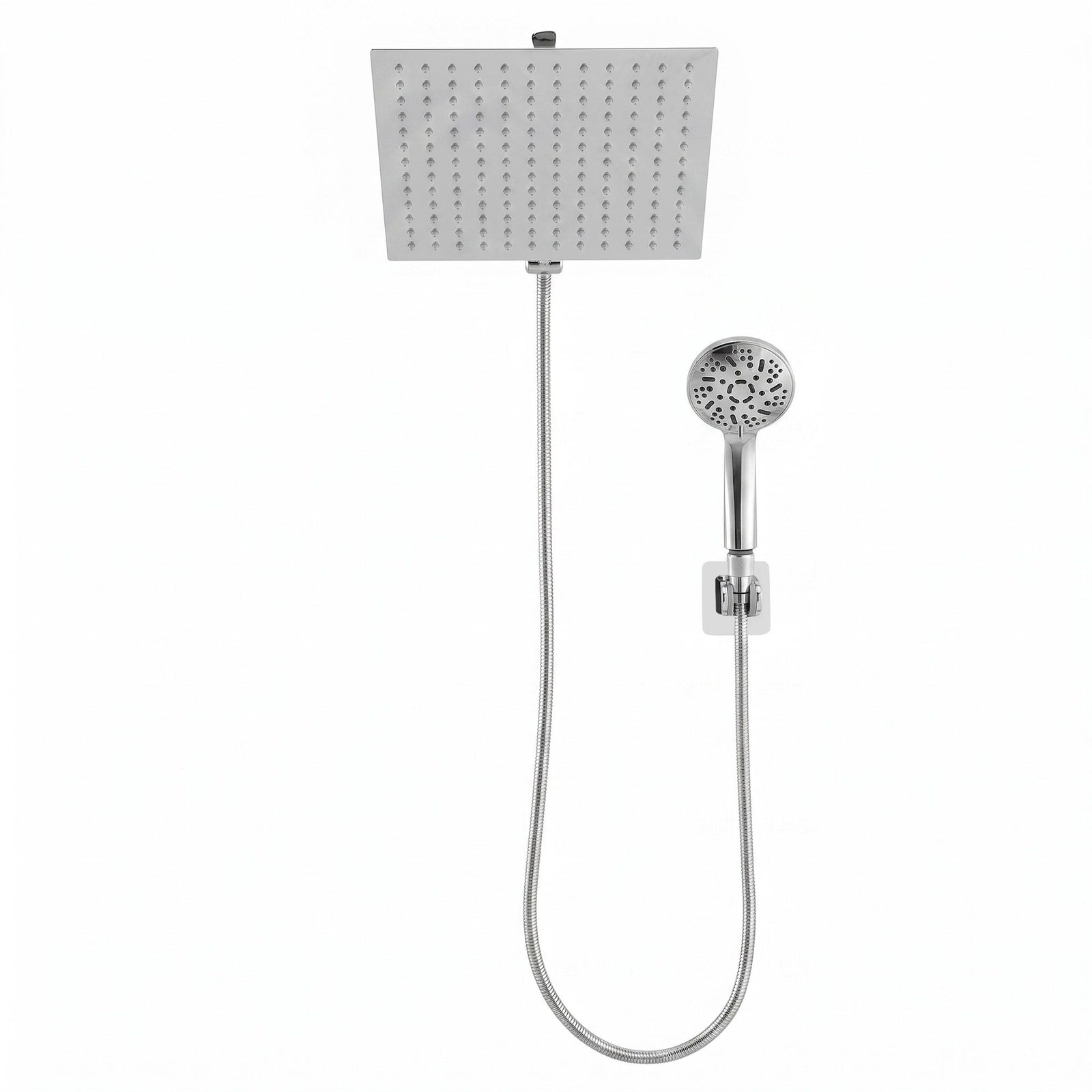 Cefito High-Pressure Rain Shower Head with Handheld, Gear-Lock Anti-Sag Arm for Family Spa, 12" Stainless Steel Rainfall & 9-Setting Wand Combo, 3-Way Diverter, Drill-Free Adhesive Bracket