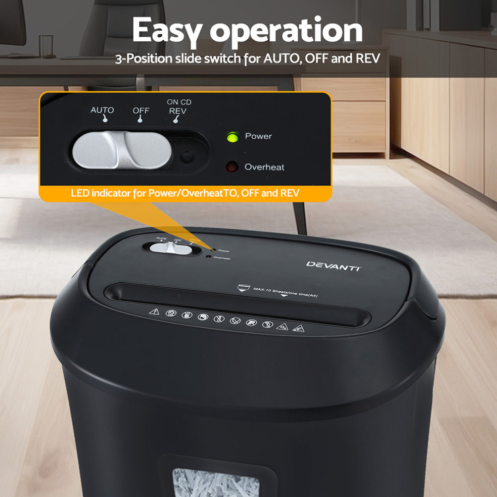 Devanti Electric Paper Shredder for Home Office 10 A4 Paper Sheet Cross-Cut Paper