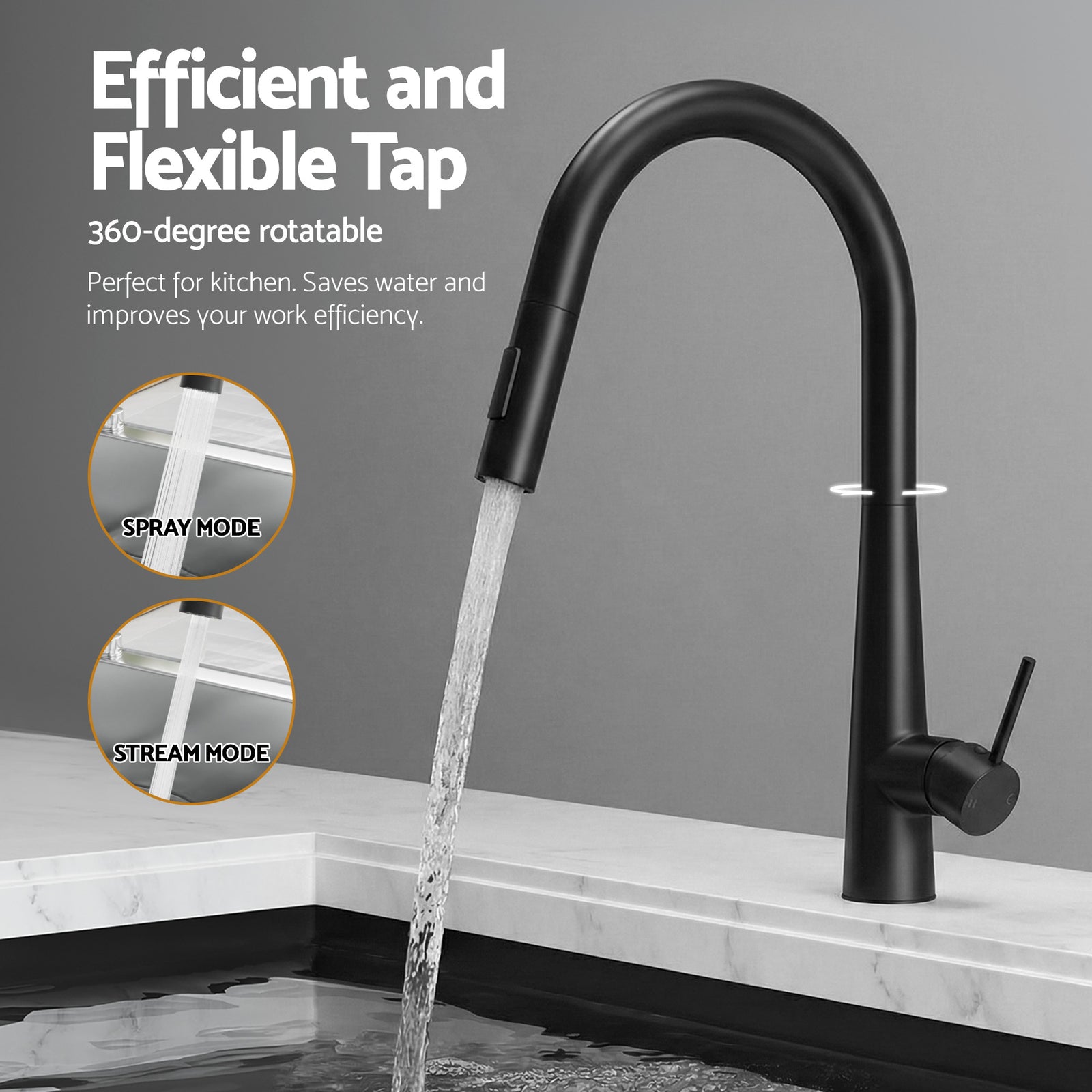 Cefito Stainless Steel Sink 70x45CM With Pull Out Mixer Tap Kitchen Basin Single Bowl Black