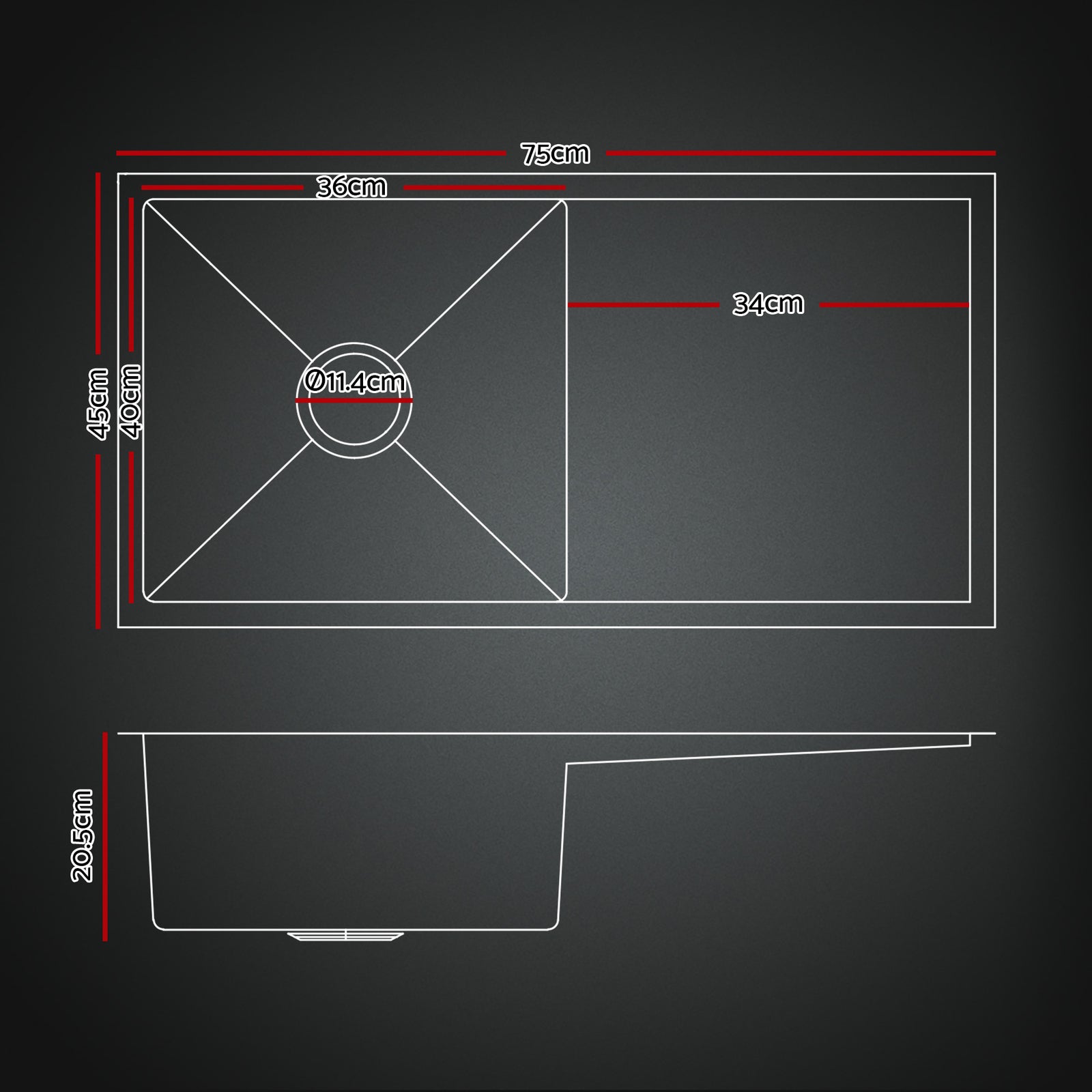 Cefito Stainless Steel Sink 75x45CM With Pull Out Mixer Tap Kitchen Basin Single Bowl Black