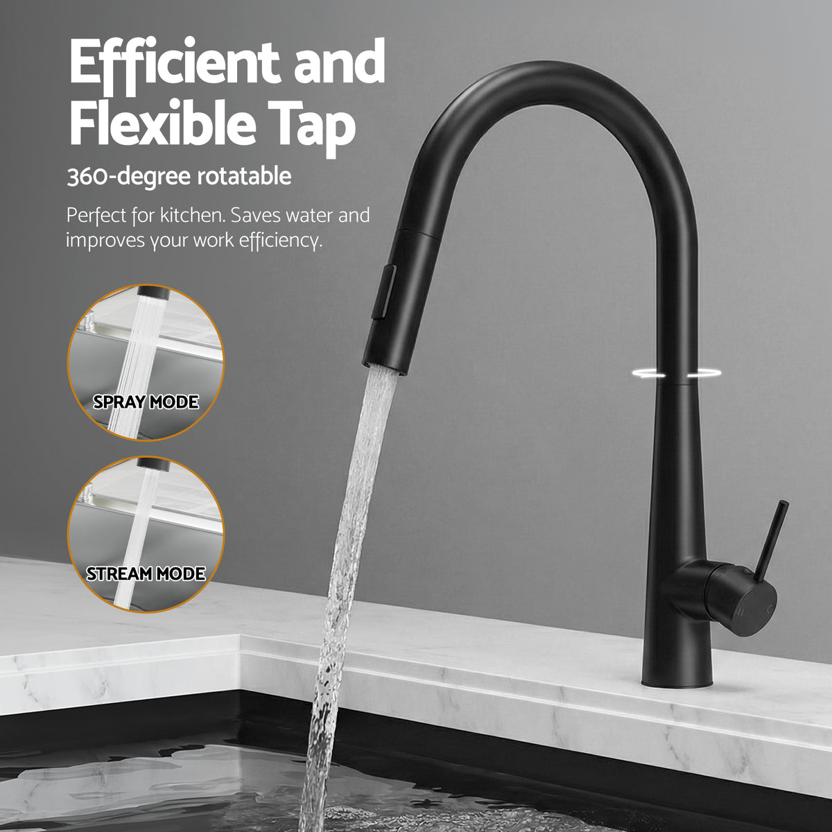 Cefito Stainless Steel Sink 75x45CM With Pull Out Mixer Tap Kitchen Basin Single Bowl Black