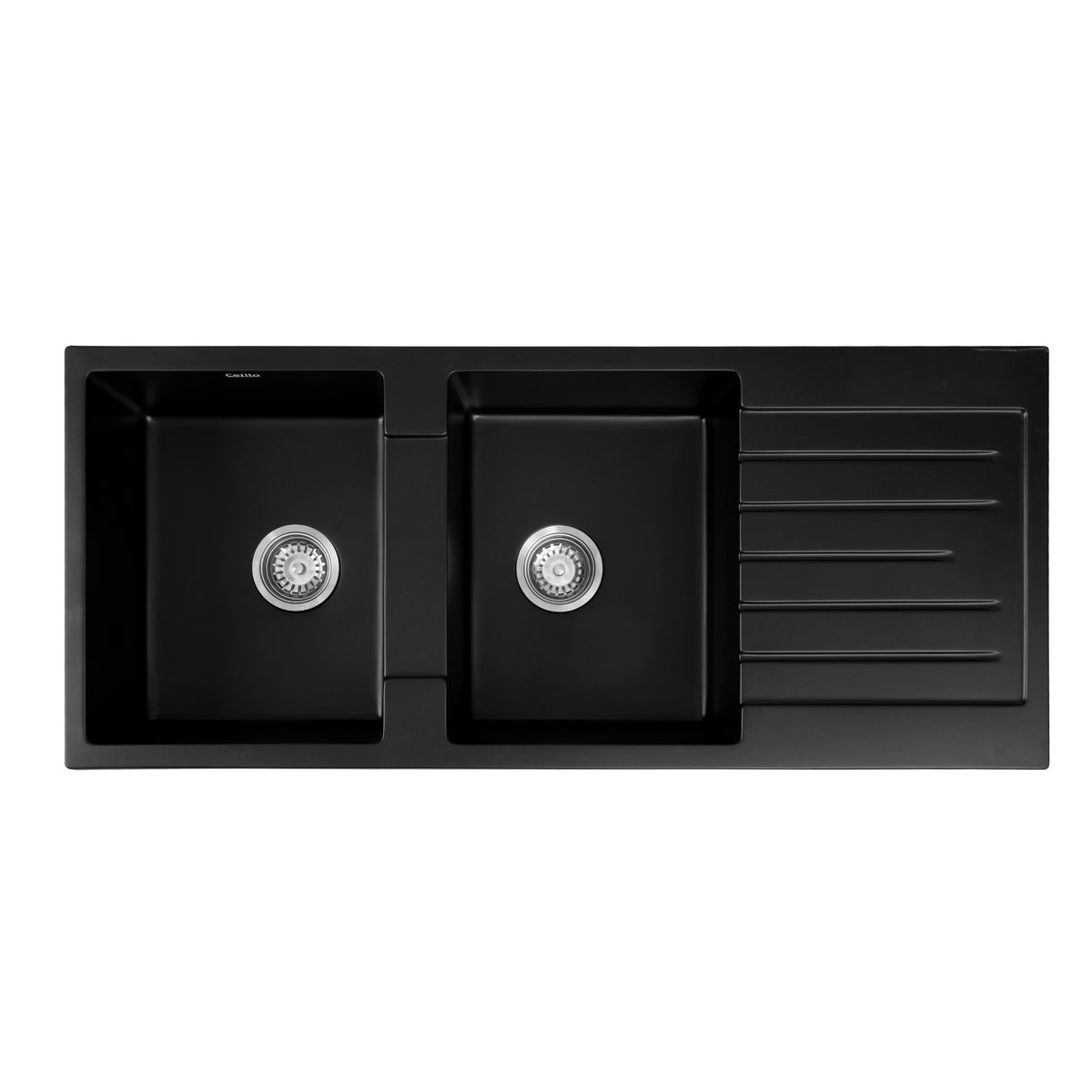 Cefito Kitchen Sink 116x50cm Granite Stone Sink Double Bowl Black