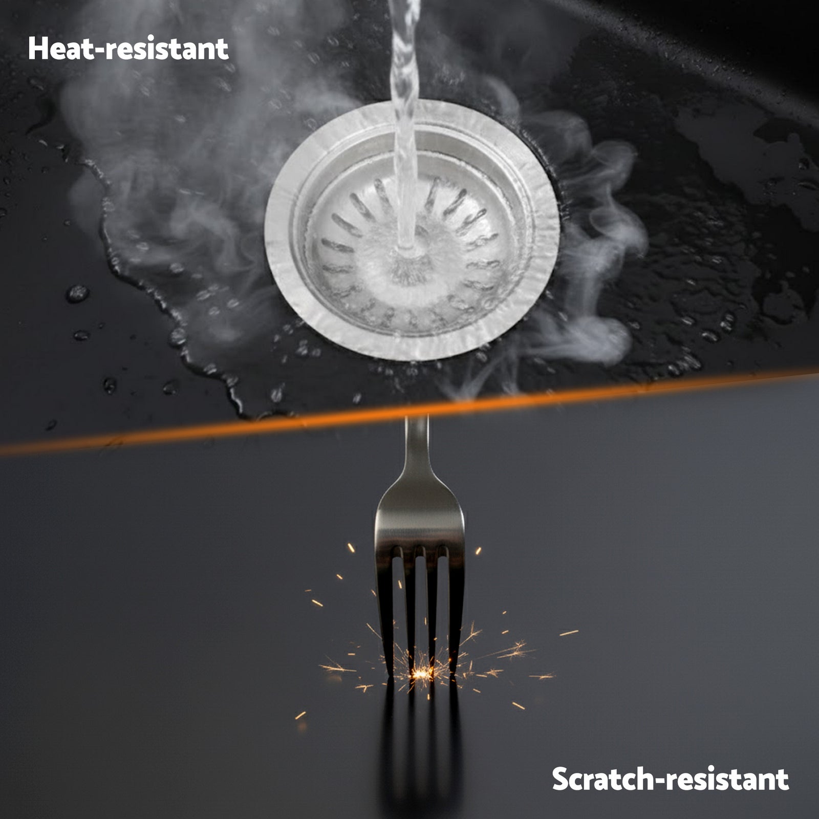 Cefito Kitchen Sink 45x45cm Granite Stone Sink Single Bowl Black