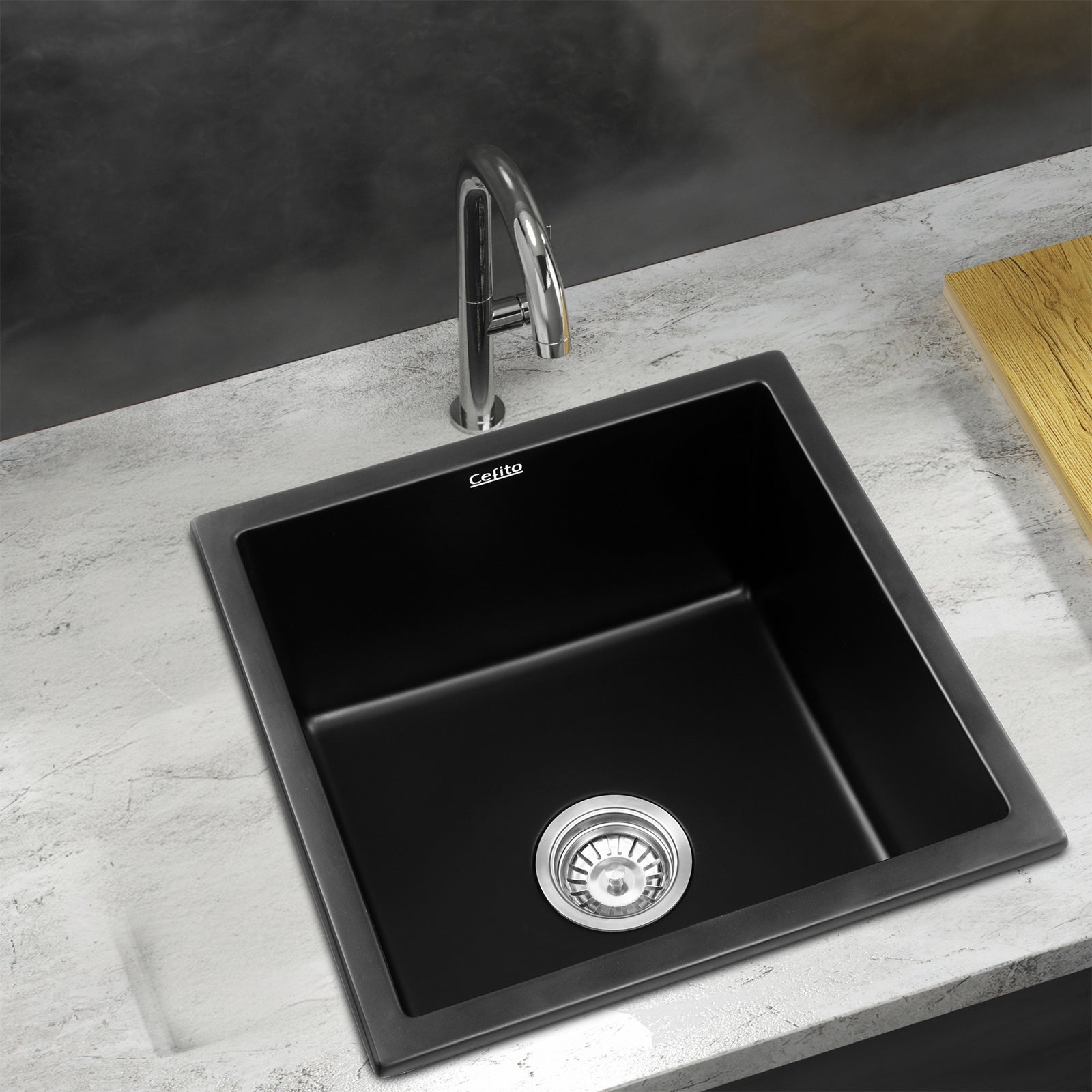 Cefito Kitchen Sink 45x45cm Granite Stone Sink Single Bowl Black