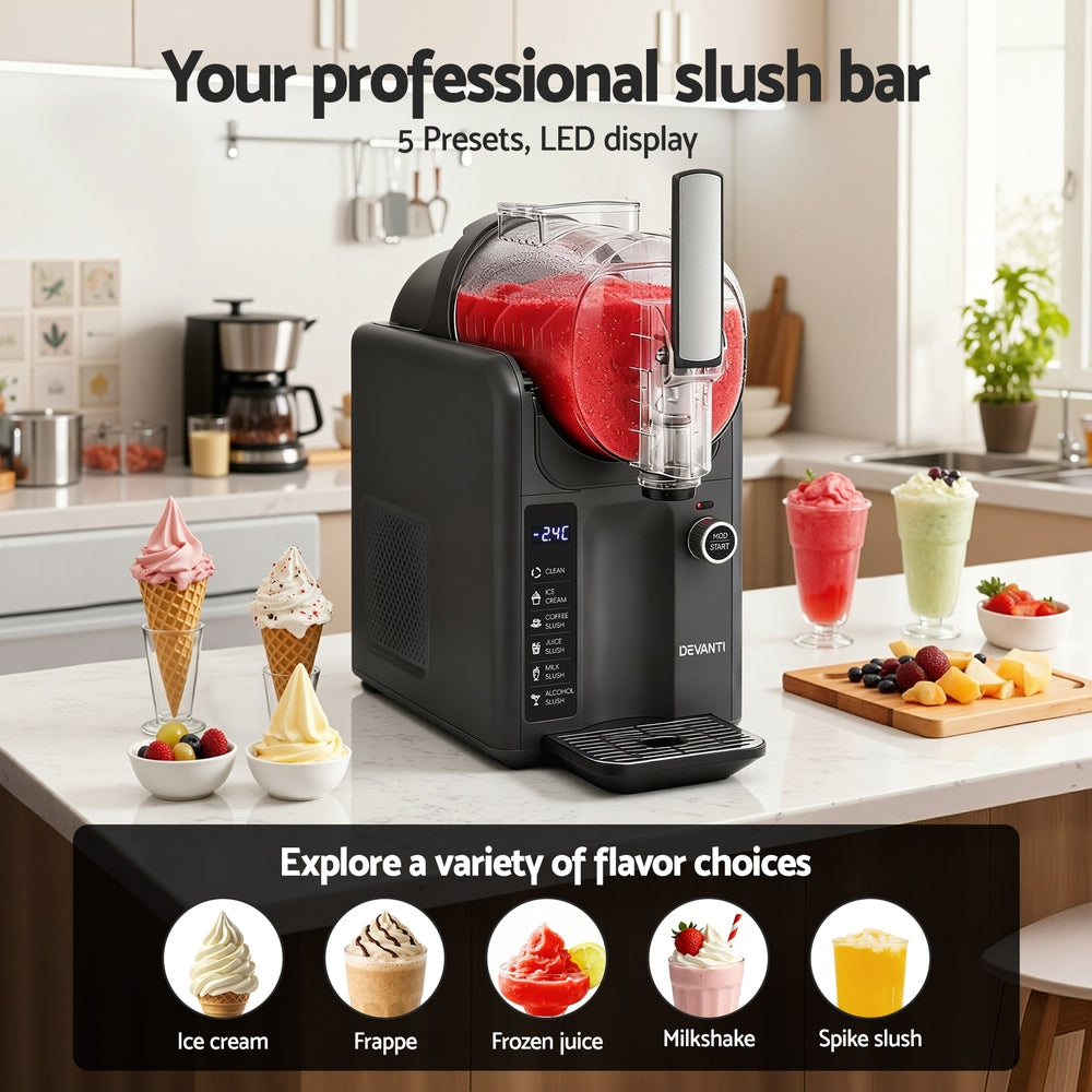Devanti 5in1 Slushie Machine Ice Cream Maker 2L Grey