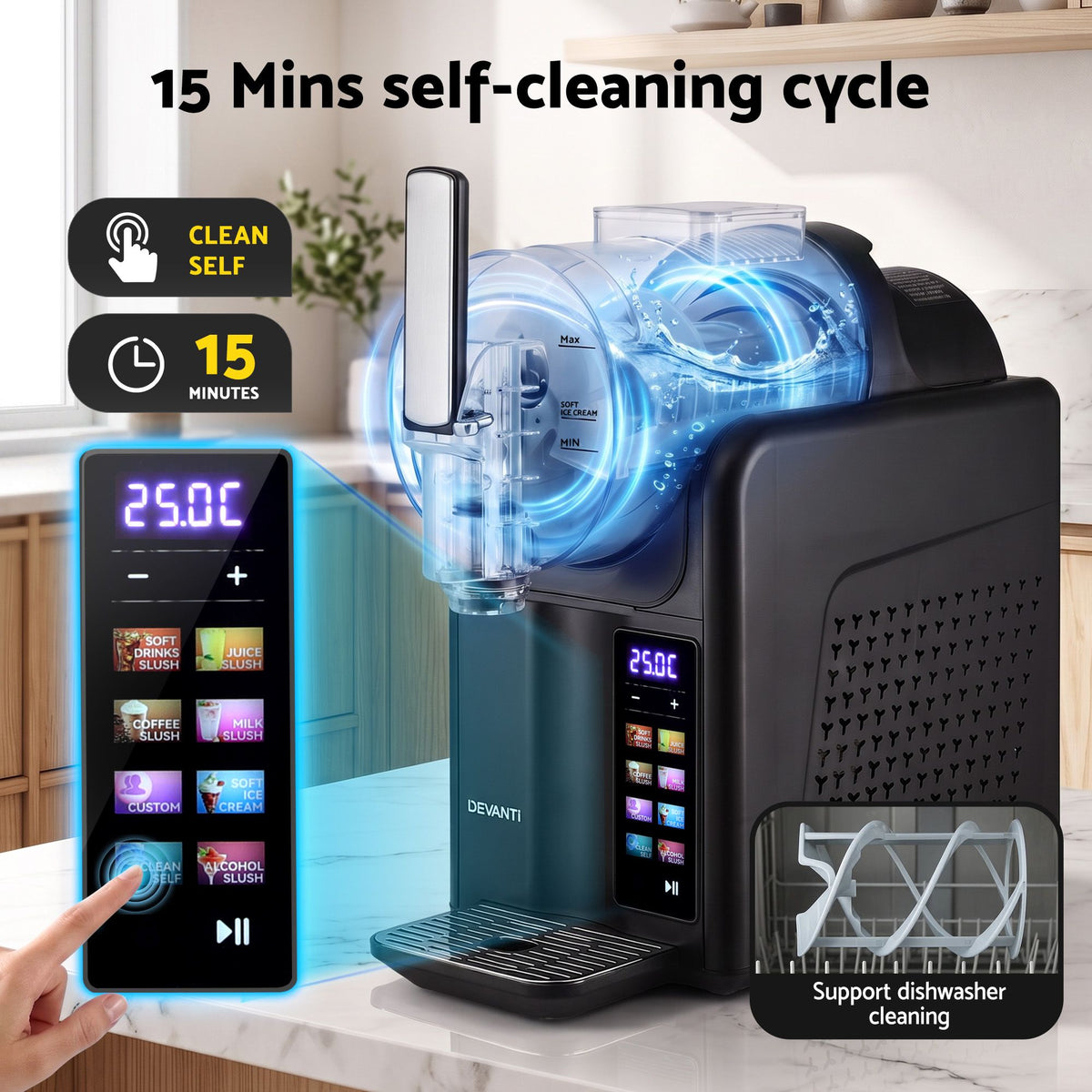 Devanti Slushie Machine 2L Frozen Drink Maker Ice Cream Cocktail Slush Maker Black