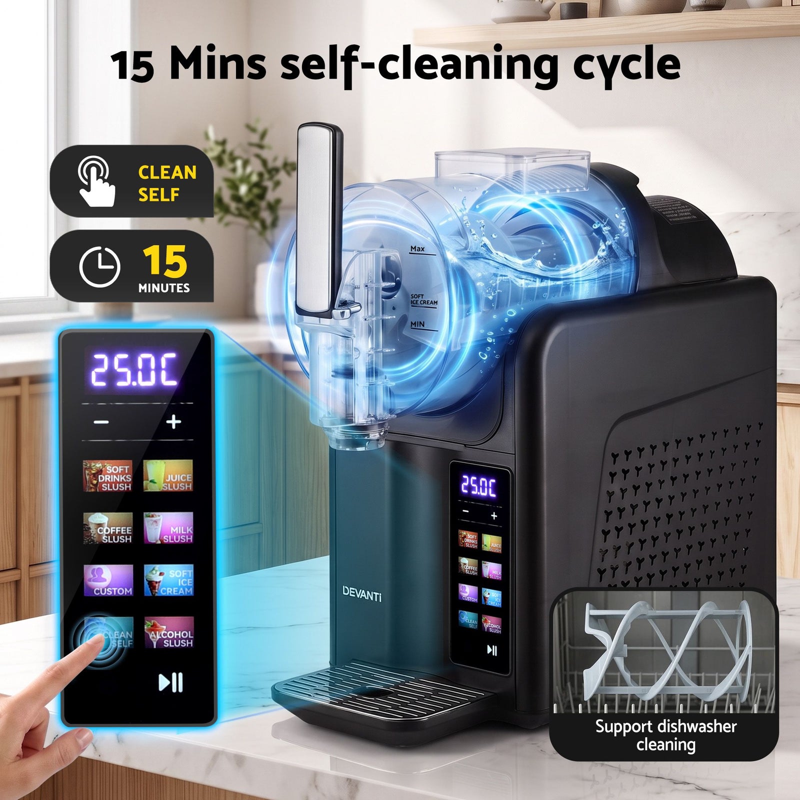 Devanti Slushie Machine 2L Frozen Drink Maker Ice Cream Cocktail Slush Maker Black