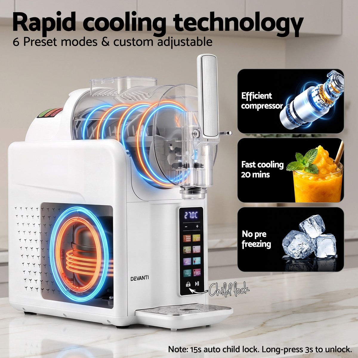 Devanti Slushie Machine 2L Frozen Drink Maker Ice Cream Cocktail Slush Maker White