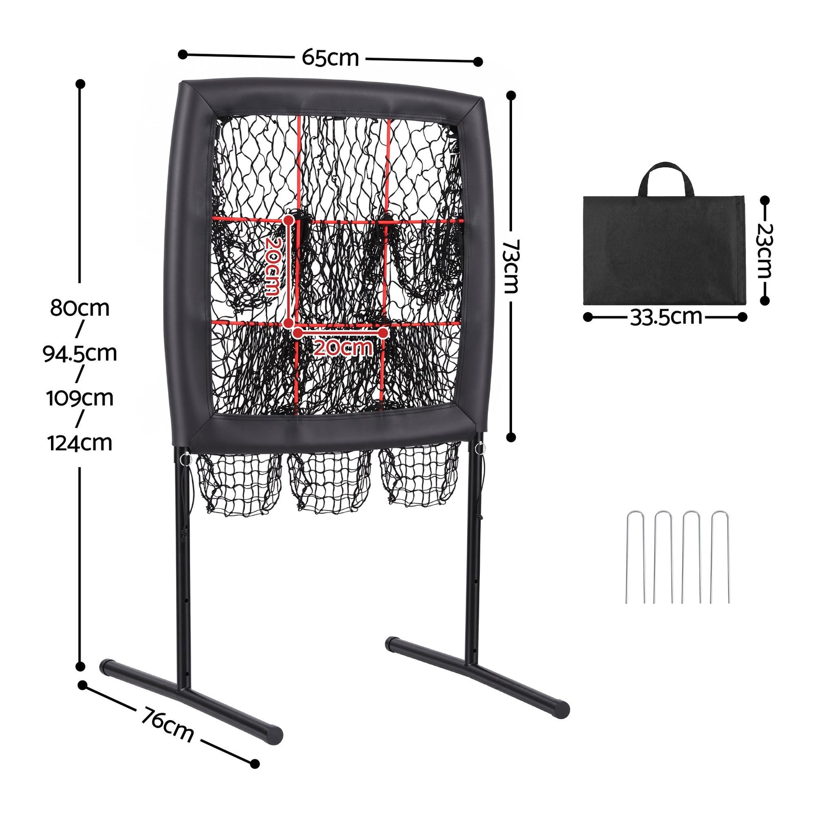 Everfit Baseball Pitching Net Training Target Softball Practice 9 Hole Black
