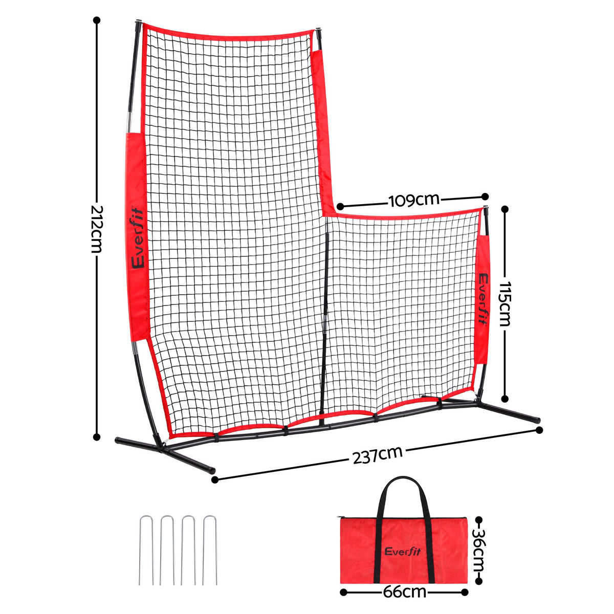 Everfit Baseball Pitching Net L Screen Softball Practice Portable Black