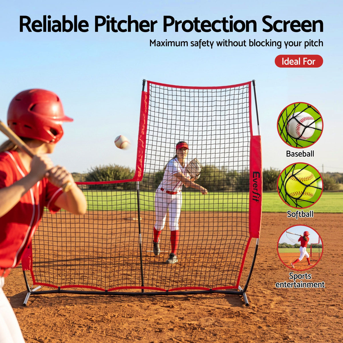 Everfit Baseball Pitching Net L Screen Softball Practice Portable Black