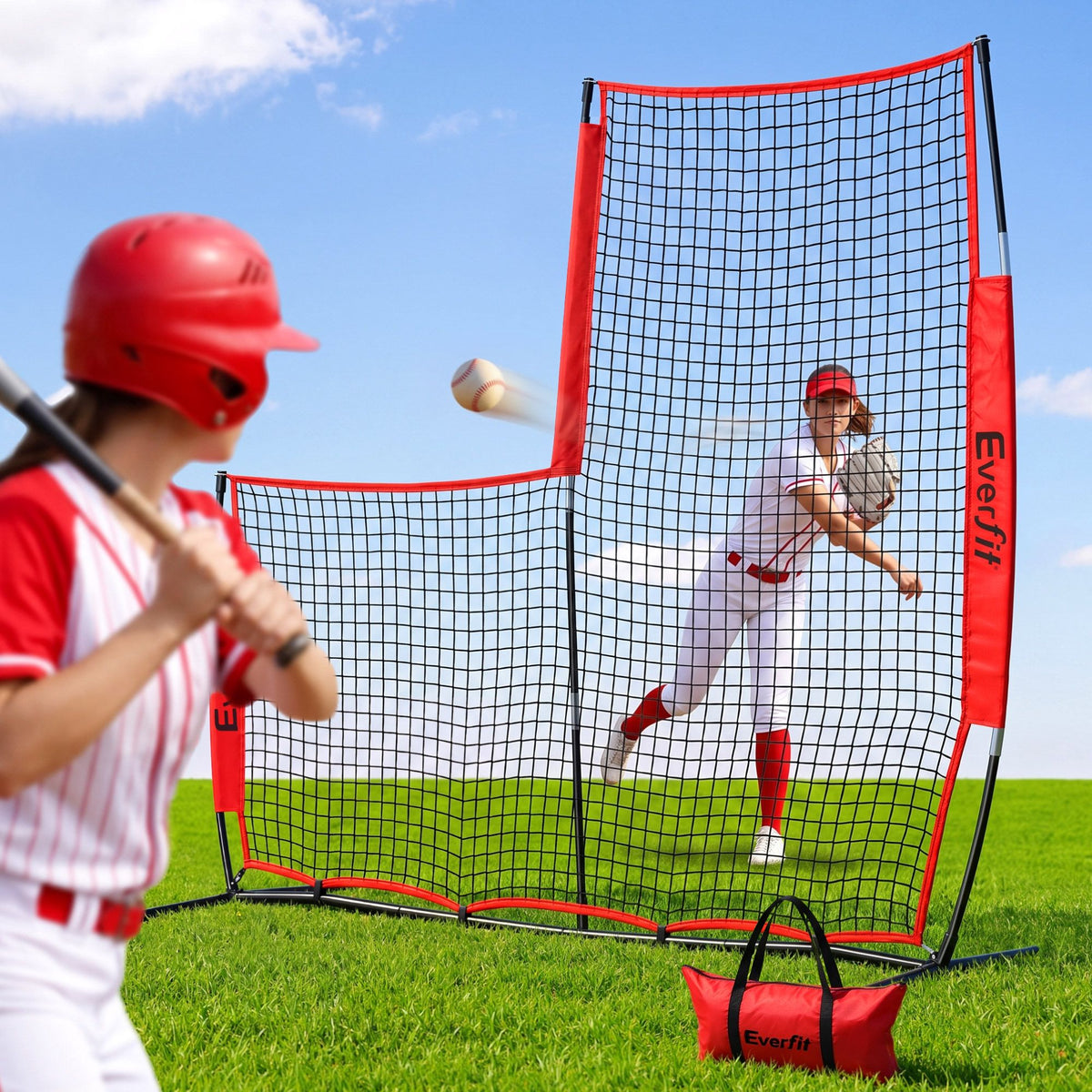 Everfit Baseball Pitching Net L Screen Softball Practice Portable Black