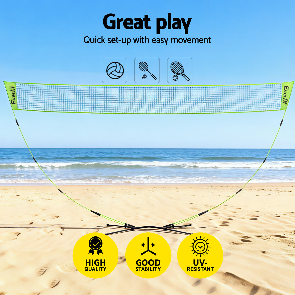 Everfit 3M Badminton Tennis Net Portable Volleyball Kit Yellow