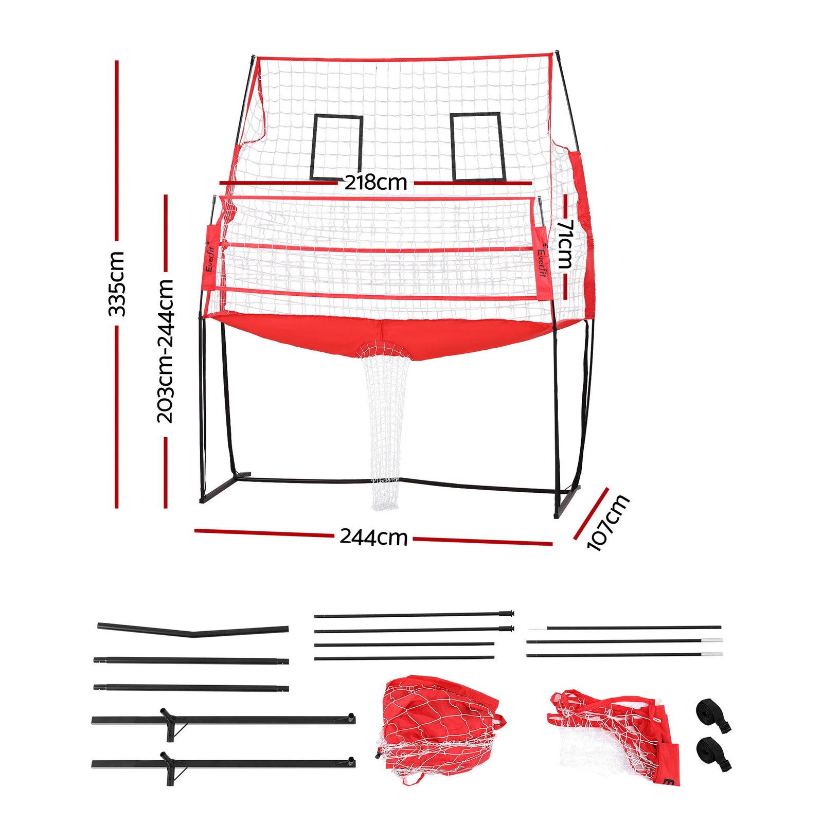 Everfit 8ft Volleyball Net Training Equipment Adjustable Height Portable with Ball and Bag