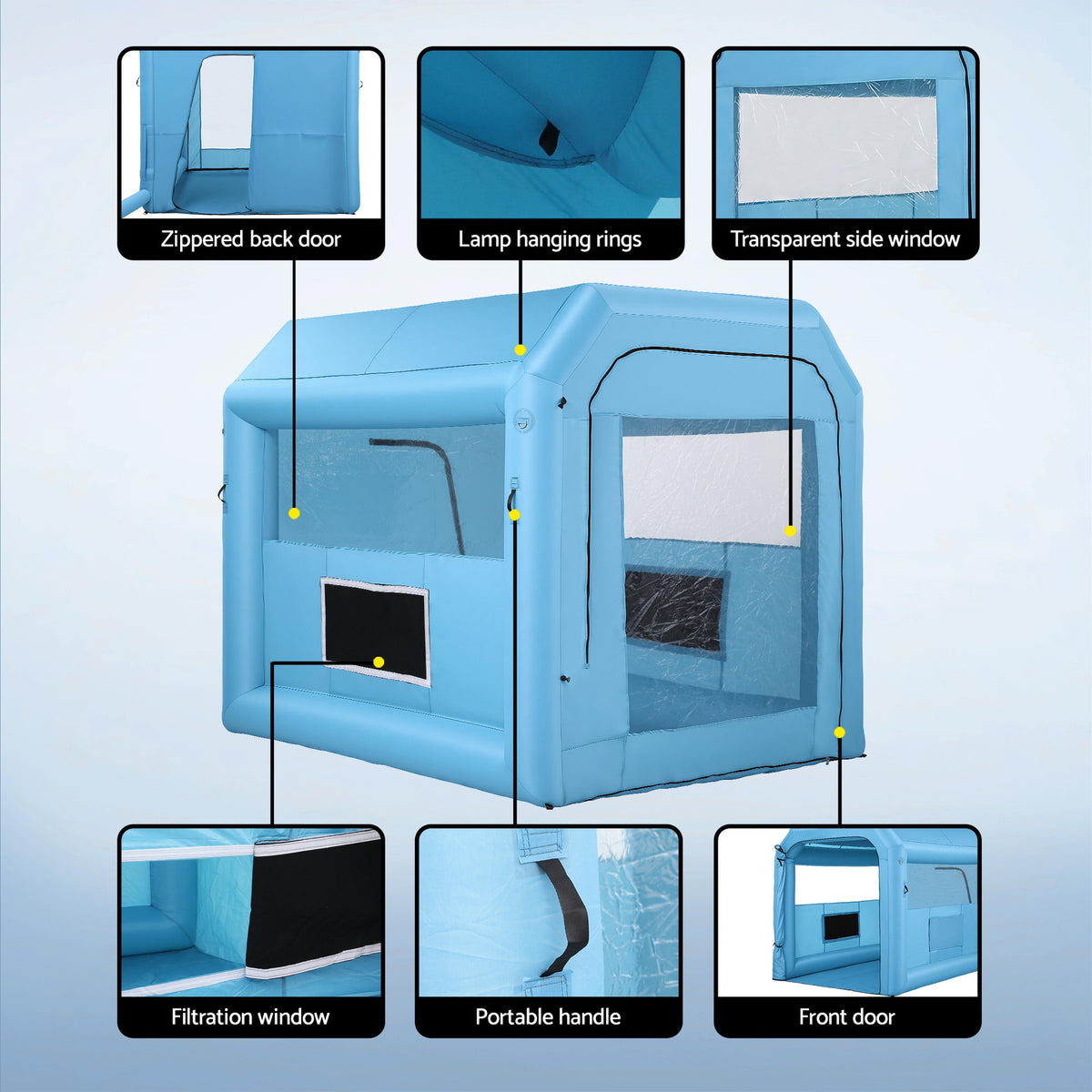 Giantz Inflatable Paint Booth 2.5X2.5X3M Inflatable Spray Booth with 550W Powerful Blower and Air Filter System, Round Roof with Light Hook, for Painting Bicycle, Motorcycle, Furniture Refinishing DIY