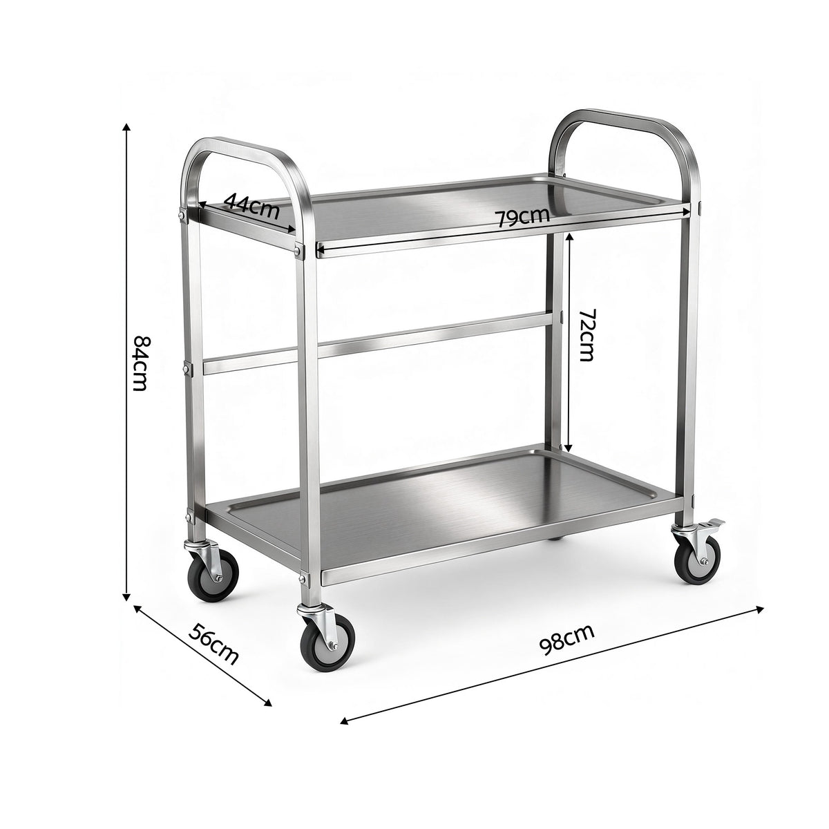 Cefito 2-Tier Stainless Steel Kitchen Trolley with Wheels 84x56x98cm