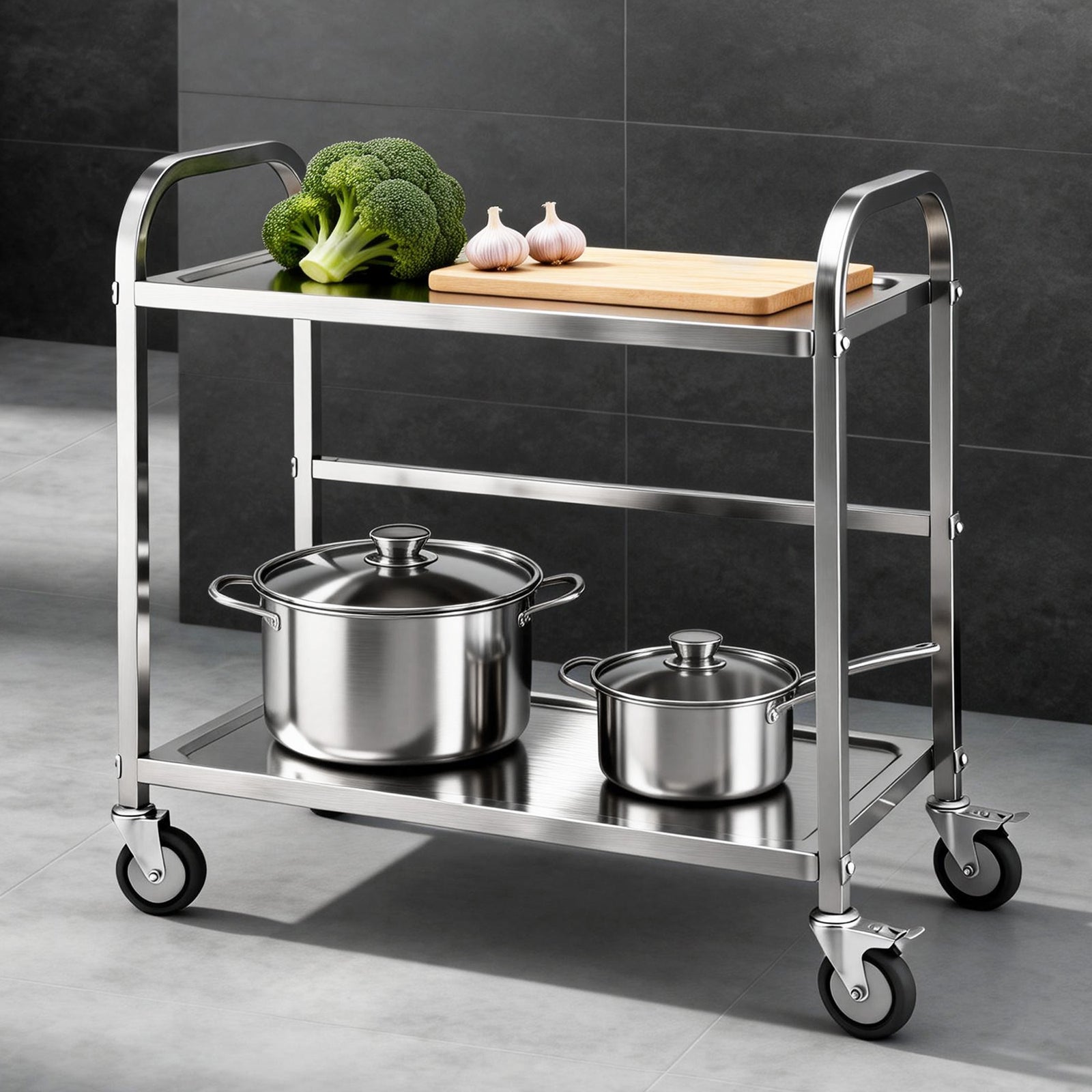Cefito 2-Tier Stainless Steel Kitchen Trolley with Wheels 84x56x98cm