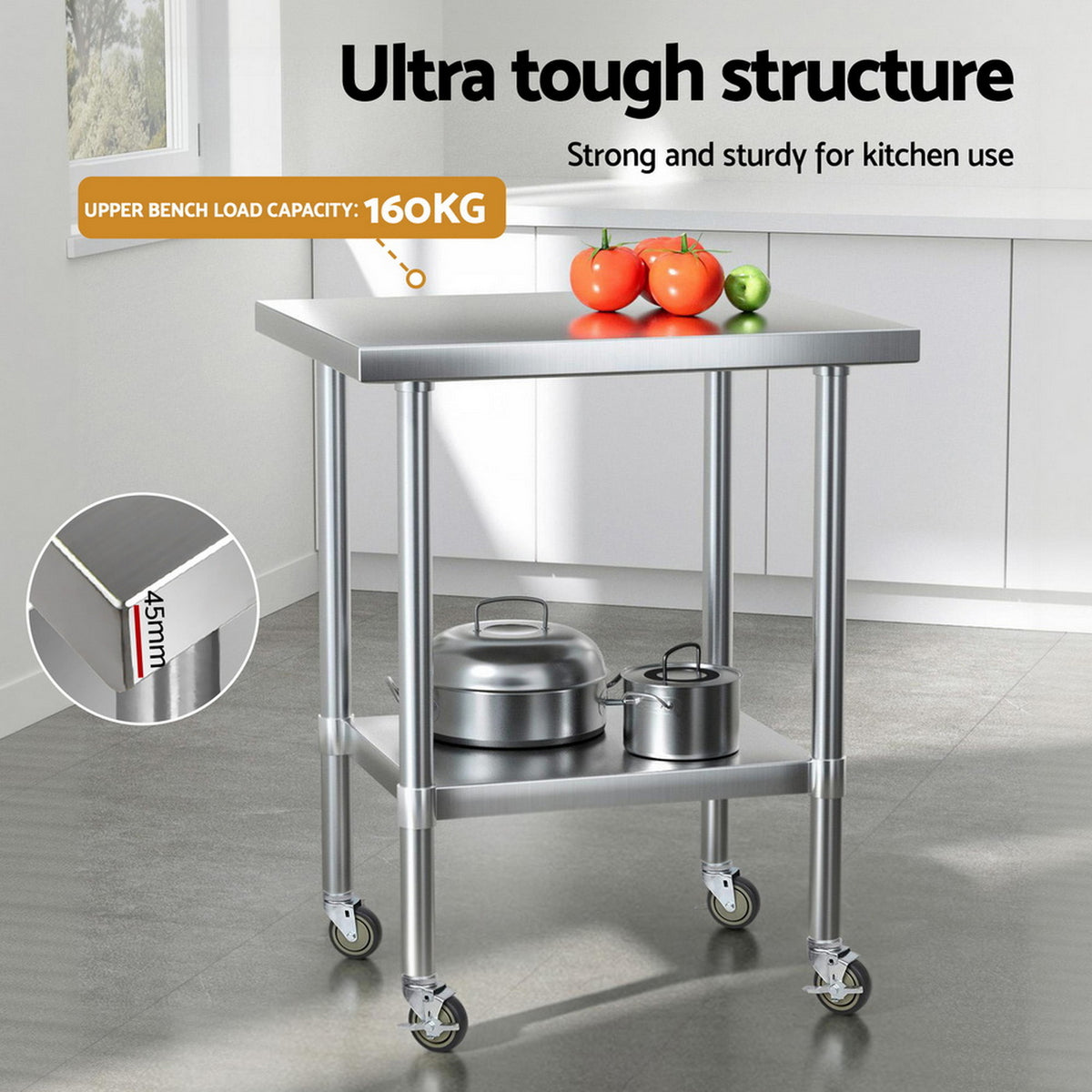 Cefito Stainless Steel Kitchen Bench w/ Splashback 760x610MM 430