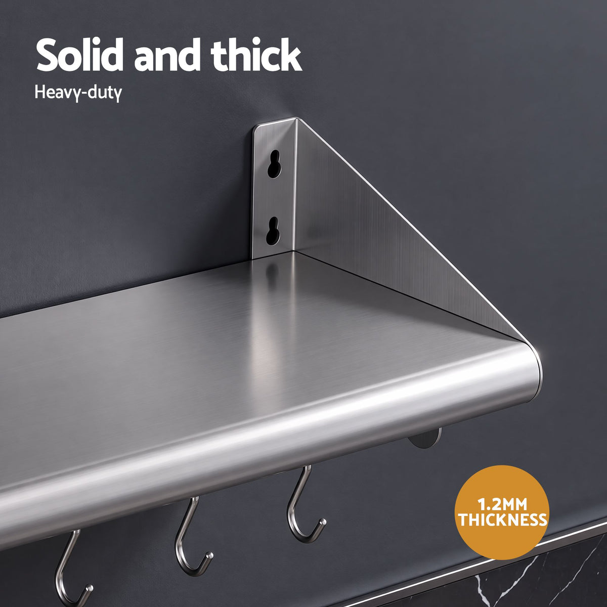 Cefito 610mm 430 Stainless Steel Wall Shelf with Hooks and Side Guards