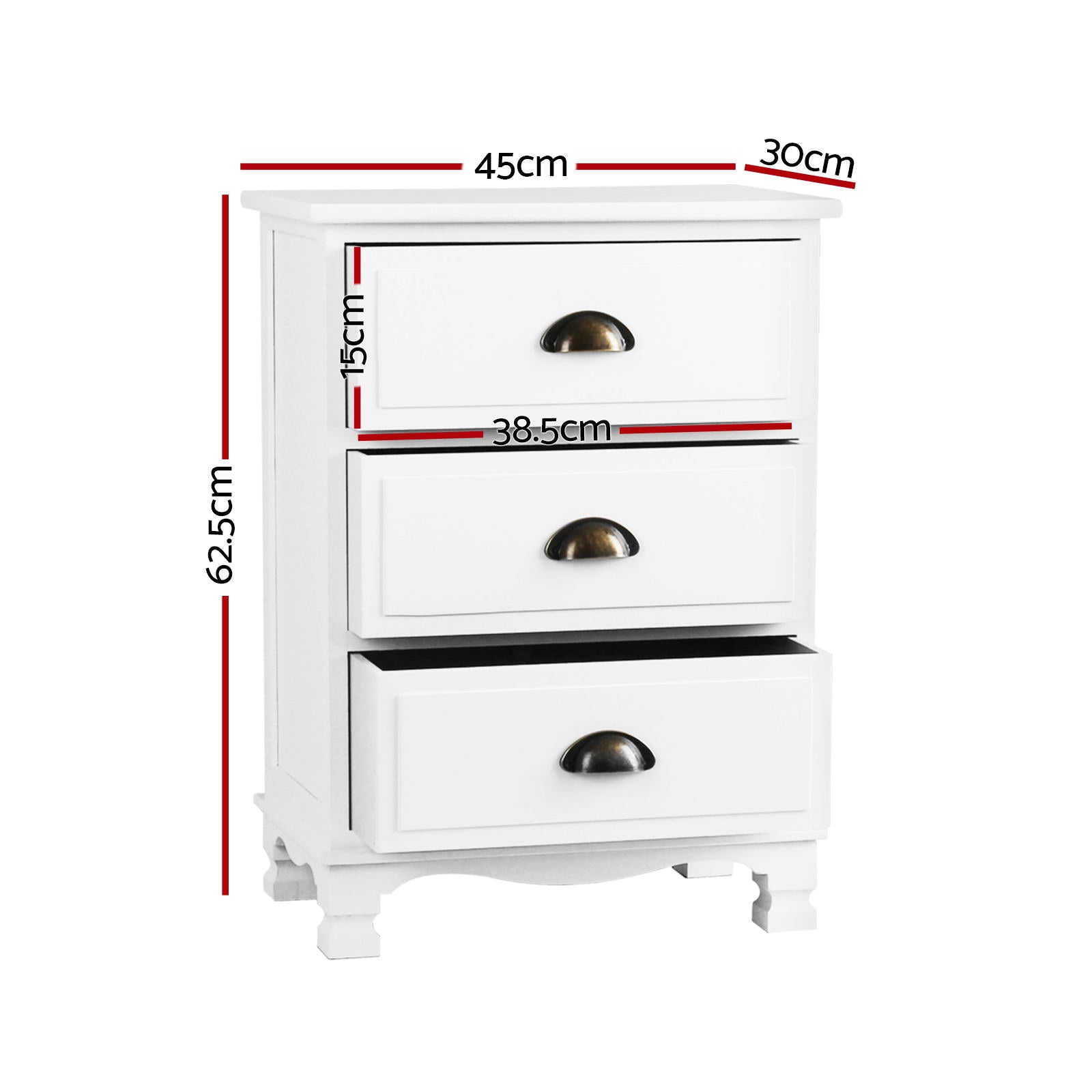Artiss 2x Bedside Table 3 Drawers Vintage - THYME White