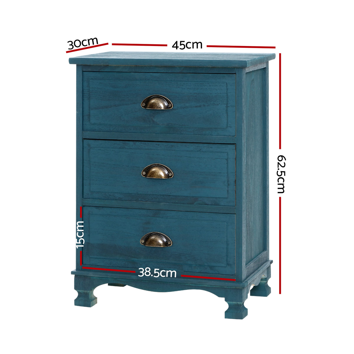 Artiss 2x Bedside Table 3 Drawers Vintage - THYME Blue