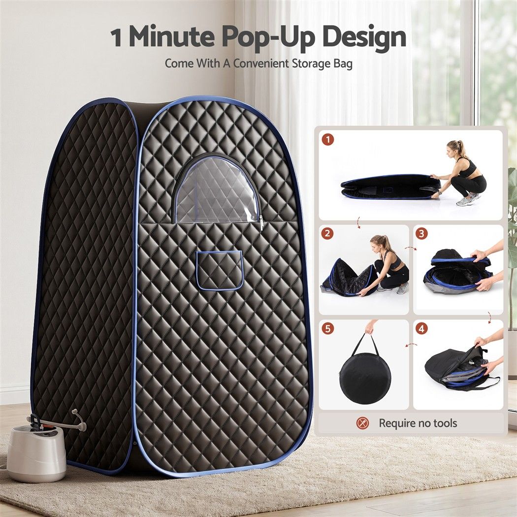 Devanti Portable Steam Sauna Tent 1-Min PoP Up 1000W 2L Steamer Home SPA Timer