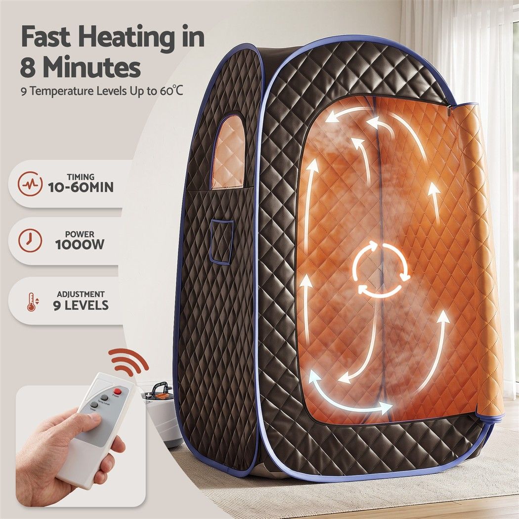 Devanti Portable Steam Sauna Tent 1-Min PoP Up 1000W 2L Steamer Home SPA Timer