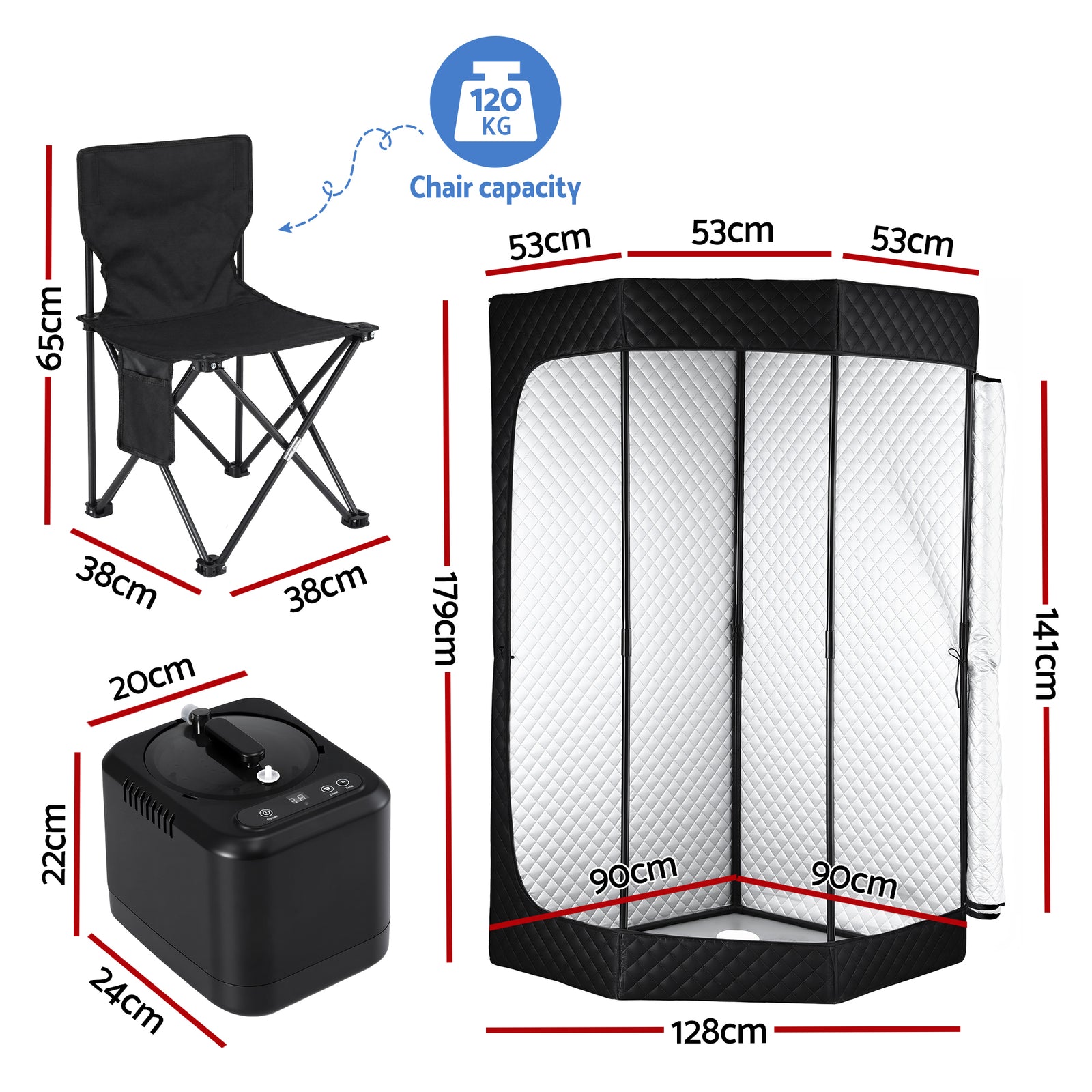 Devanti Portable Steam Sauna Tent 1000W 3L Steamer Pot Full Body Home SPA Timer