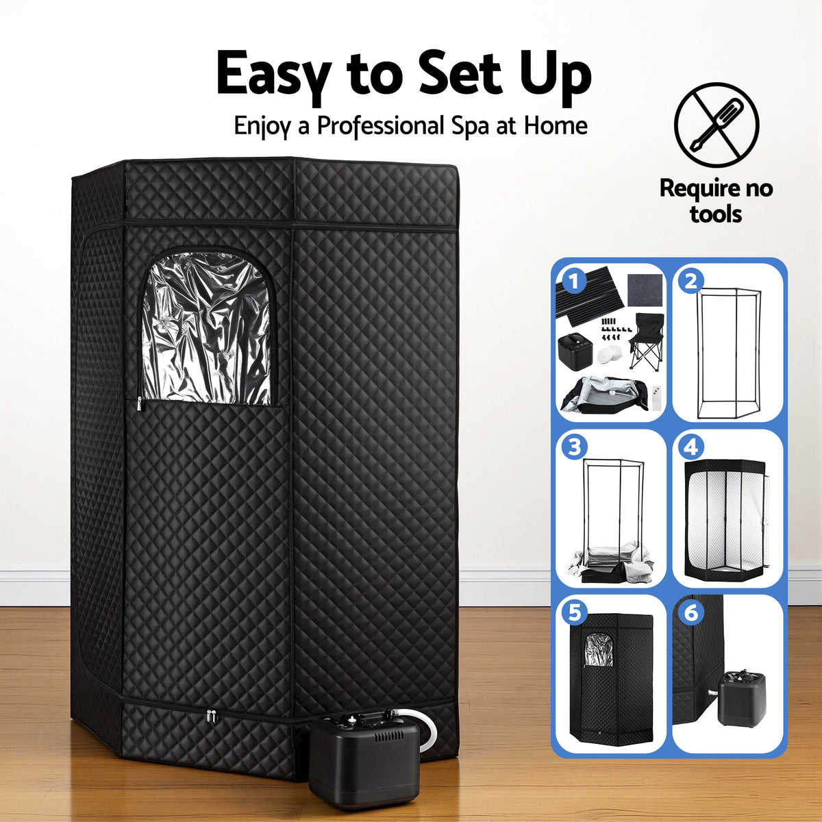 Devanti Portable Steam Sauna Tent 1000W 3L Steamer Pot Full Body Home SPA Timer