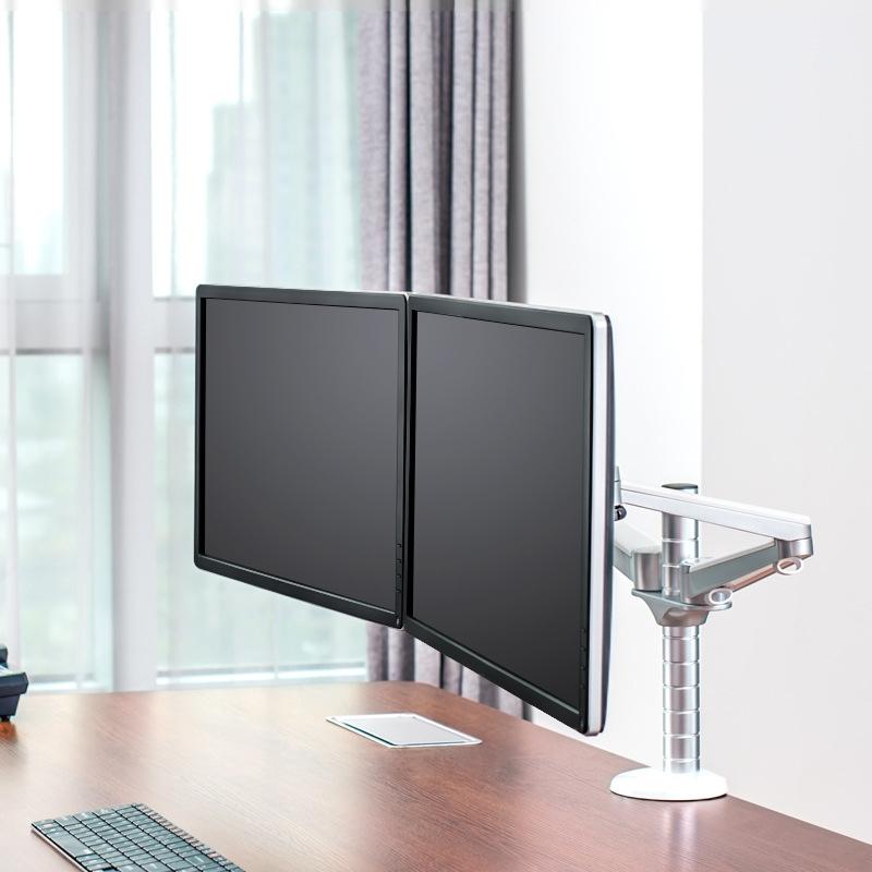 Double Arm Aluminum Desktop Monitor Mount Stand - Compact-1964932280434692097