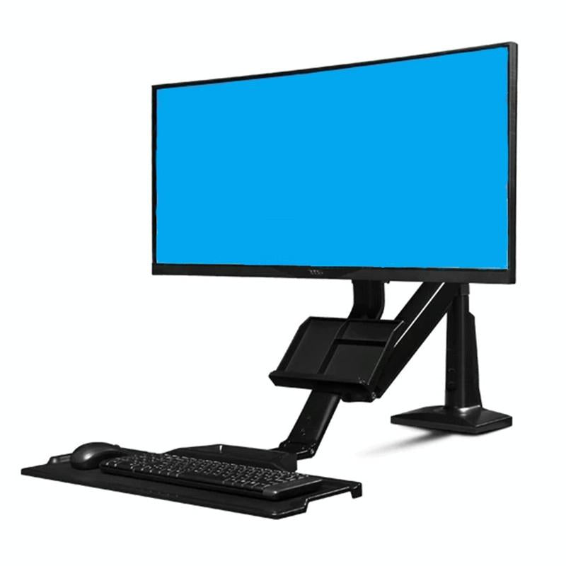 Ergonomic 19-27 Inch Monitor Holder With Foldable Keyboard Tray Full Motion Sit-stand Workstation-1964932257563152385