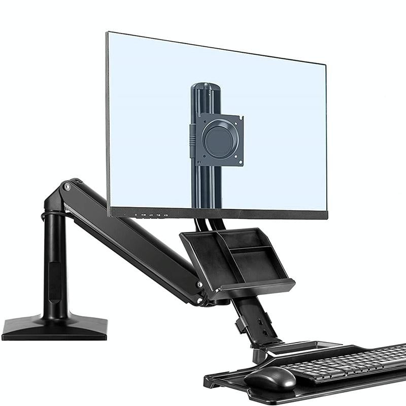 Ergonomic 19-27 Inch Monitor Holder With Foldable Keyboard Tray Full Motion Sit-stand Workstation-1964932257563152386