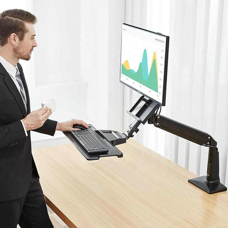 Ergonomic 19-27 Inch Monitor Holder With Foldable Keyboard Tray Full Motion Sit-stand Workstation-1964932257563152389