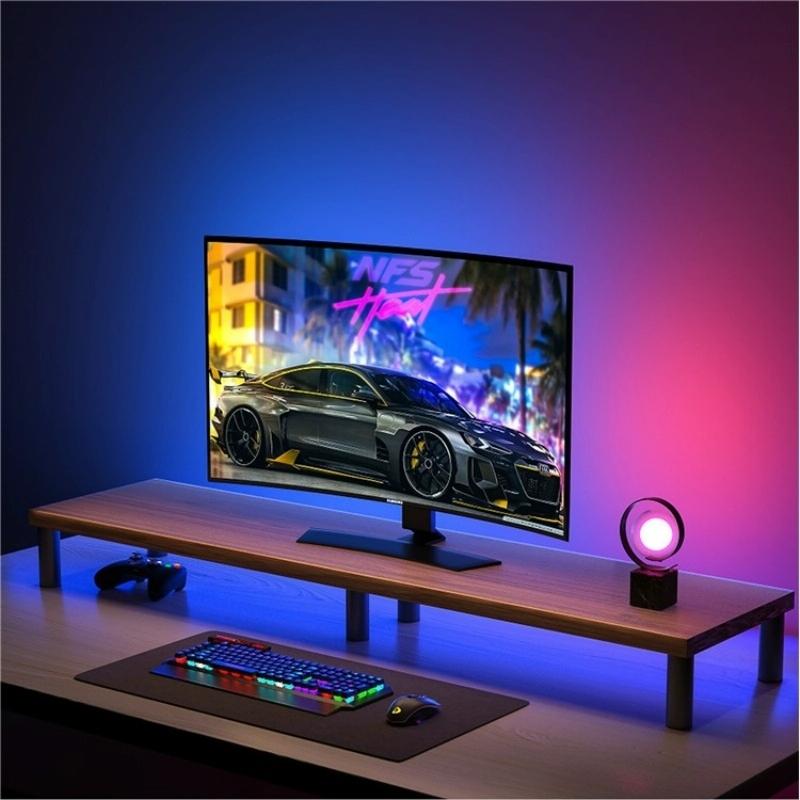 Aluminum Alloy Desktop Monitor Stand With Wooden Plate Riser-1964932360696893441