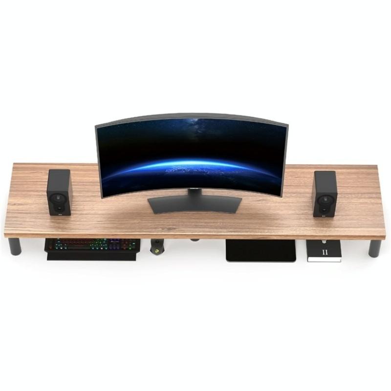 Aluminum Alloy Desktop Monitor Stand With Wooden Plate Riser-1964932360696893445