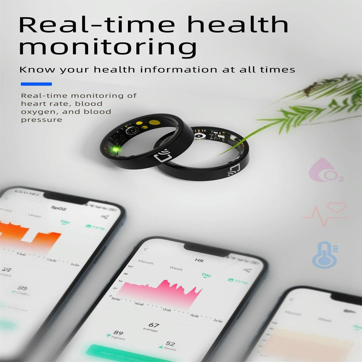 Smart Ring With Heart Rate Blood Oxygen Sleep Monitoring And Multiple Sports Modes - Black Size 10-1964932193792954371