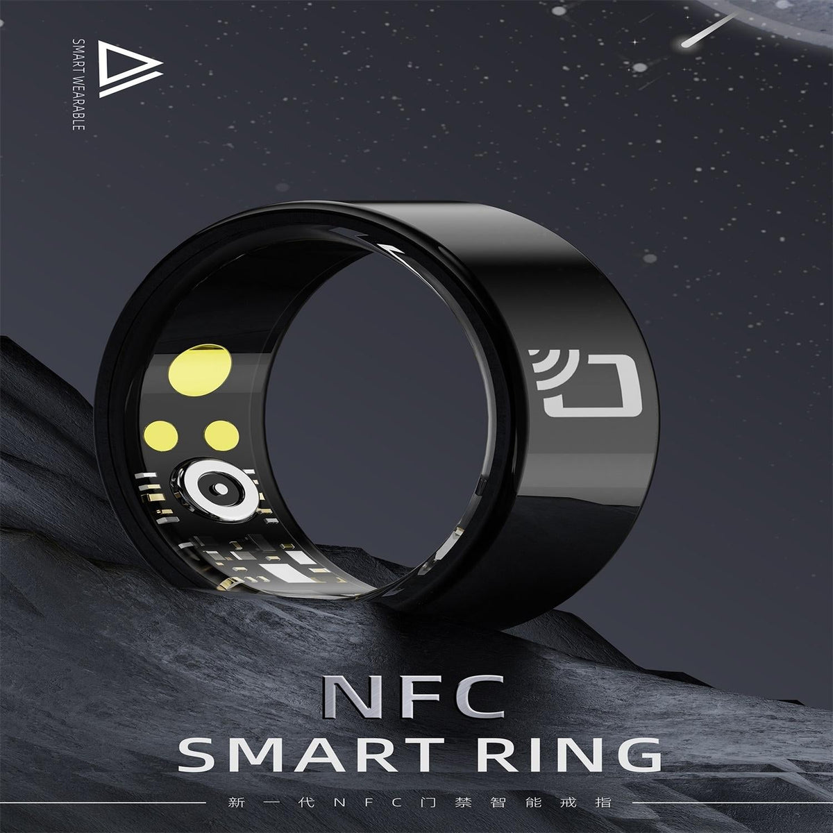 Smart Ring With Heart Rate Blood Oxygen &amp; Sleep Monitoring - Multiple Sports Modes - Black Size 12-1964932202814902273