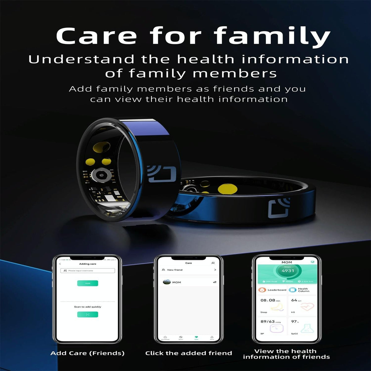 Smart Ring With Heart Rate Blood Oxygen Sleep Monitoring - Multiple Sports Modes - Black Size 14-1964932212860260356