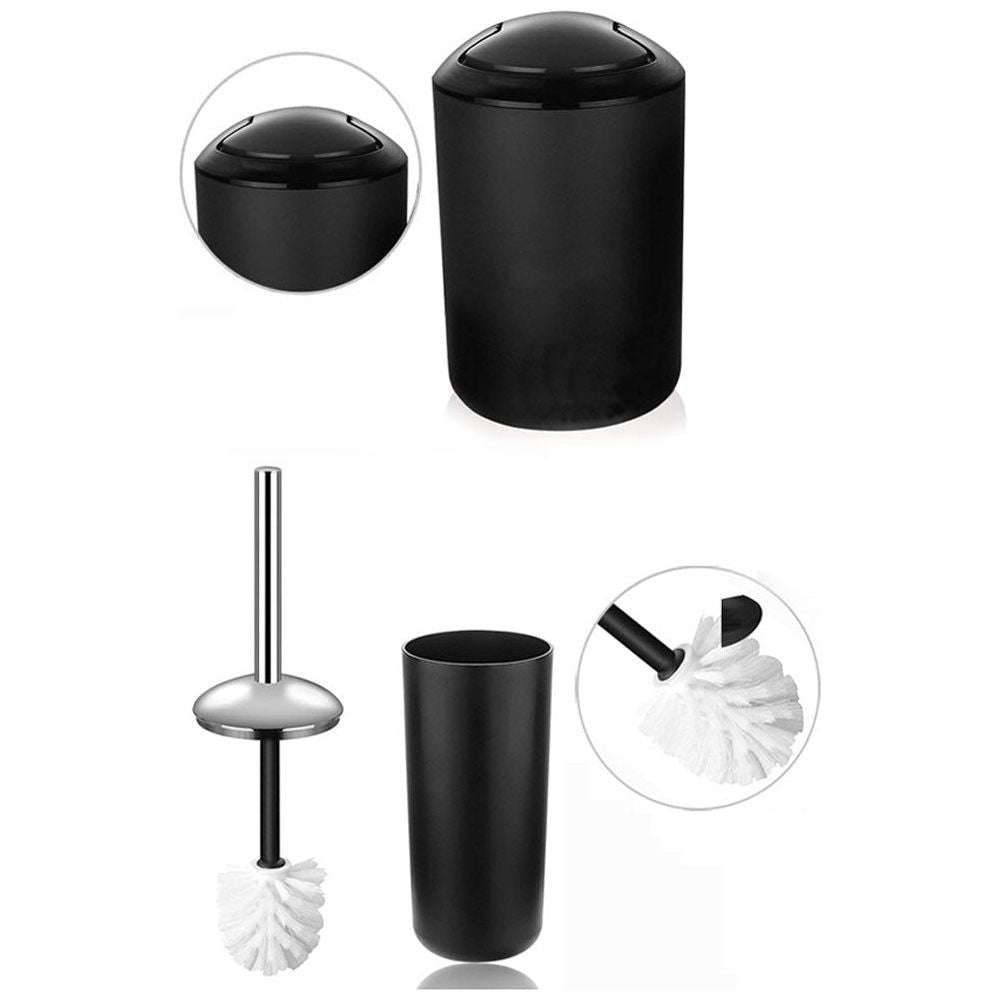 Anyhouz Plastic Bathroom Accessories Sets White Toilet Brush Soap Dish Toothpaste Dispenser Swing Lid Trash Washable for Bath Accessories