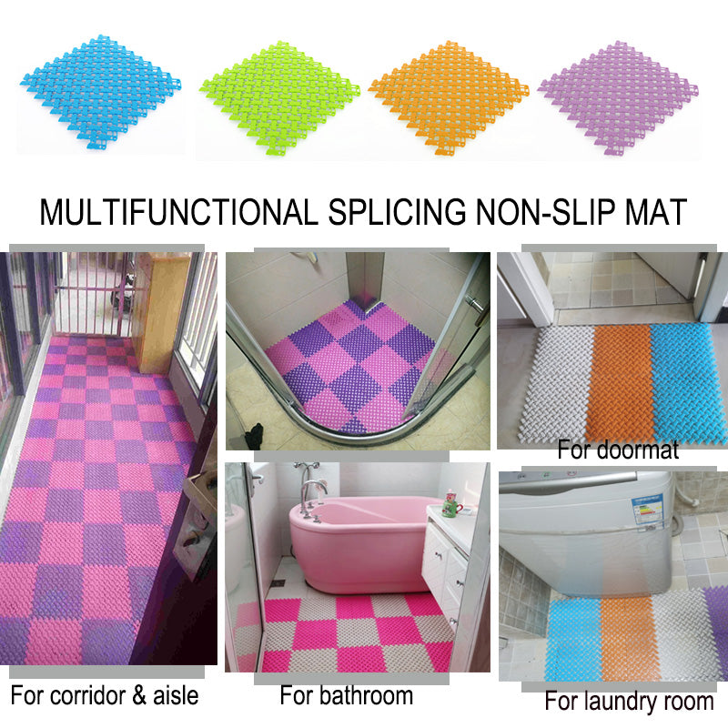 Anyhouz Splicing Mat Blue 25x25cm 1Pc DIY Non Slip Bathroom Mat Mesh Drainage Massage Floor Carpet
