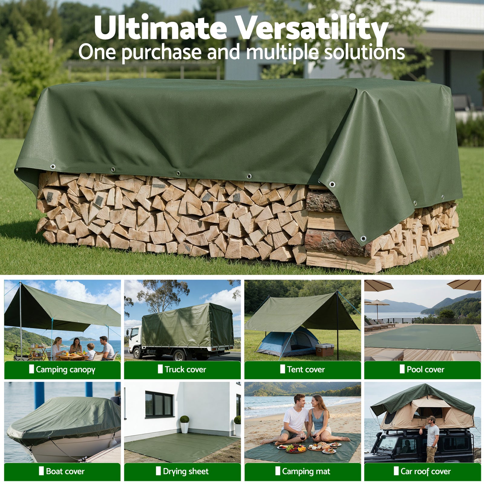 Instahut 4x6m Tarp Tarpaulin 600GSM Camping Canvas Heavy Duty Water Resistant